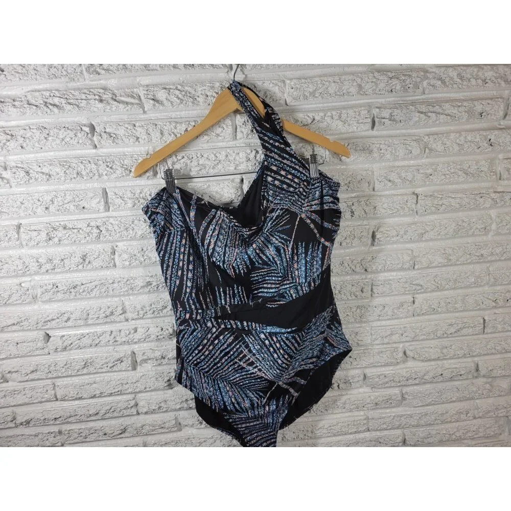 Miracle Brand Embrace Curves 3X Blue One Shoulder One Piece Swimsuit GEO44XE